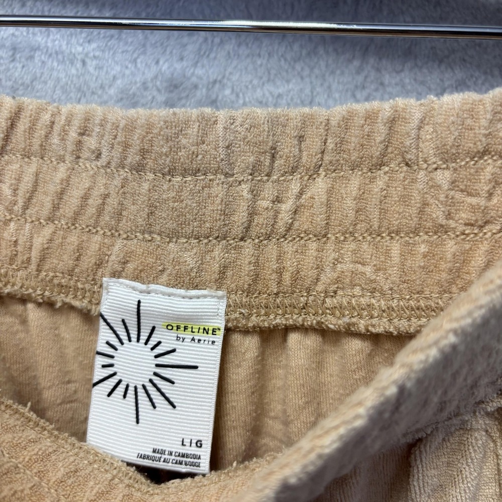 OFFLINE Aerie 2 Pc Terry Cloth Smiley Set, Medium Top, Large Pants Tan Wide Leg - Picture 5 of 14